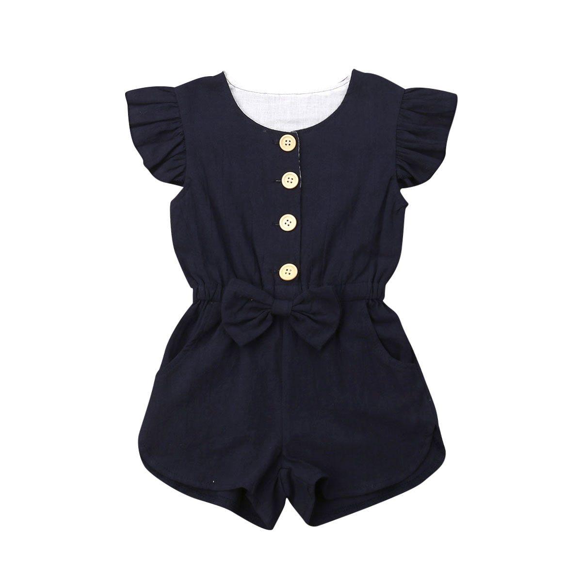 Baby Girl Ruffle Sleeveless Romper | Button Jumpsuit Playsuit