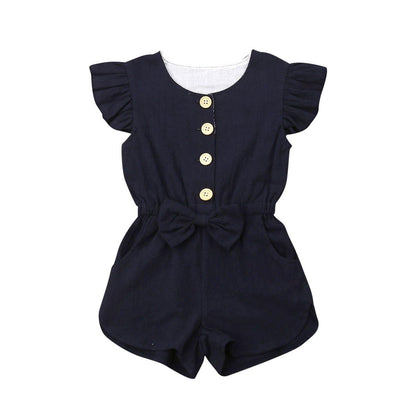 Baby Girl Ruffle Sleeveless Romper | Button Jumpsuit Playsuit