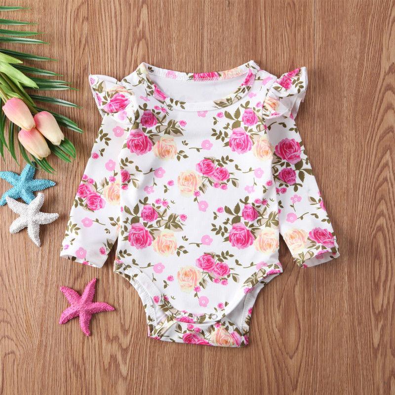 Baby Girl Floral Butterfly Sleeve Cotton Romper