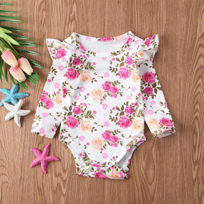 Baby Girl Floral Butterfly Sleeve Cotton Romper