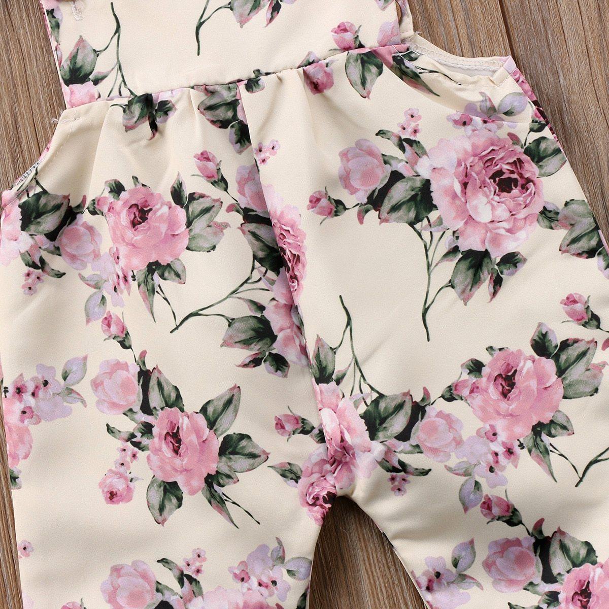 Baby Girl Floral Ruffle Backless Strap Romper