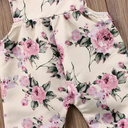 Baby Girl Floral Ruffle Backless Strap Romper