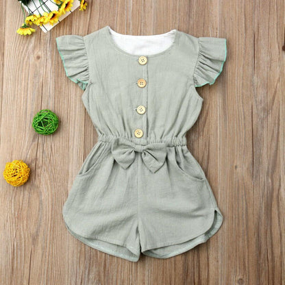 Baby Girl Ruffle Sleeveless Romper | Button Jumpsuit Playsuit