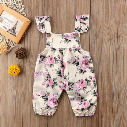 Baby Girl Floral Ruffle Backless Strap Romper