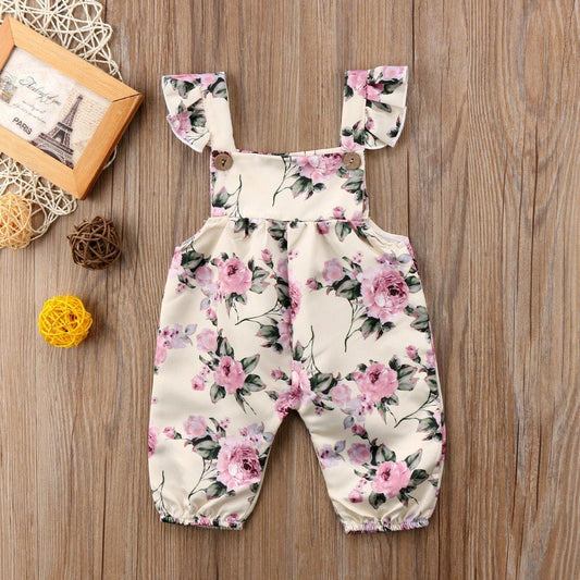 Baby Girl Floral Ruffle Backless Strap Romper