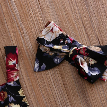 Baby Girl Floral Sleeveless Romper with Bow Headband