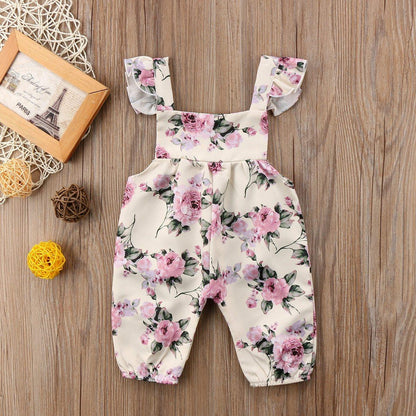 Baby Girl Floral Ruffle Backless Strap Romper