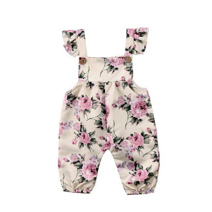 Baby Girl Floral Ruffle Backless Strap Romper