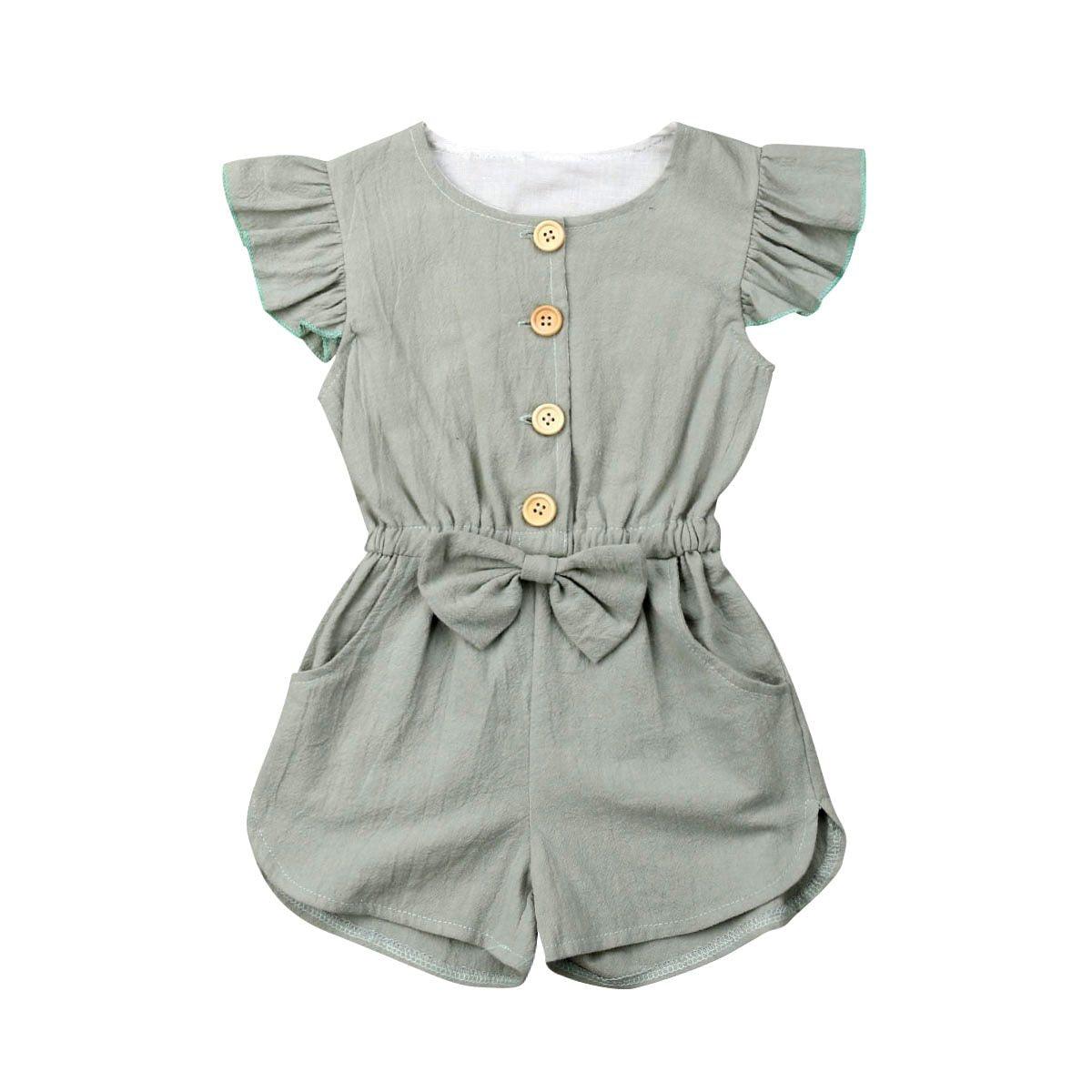 Baby Girl Ruffle Sleeveless Romper | Button Jumpsuit Playsuit