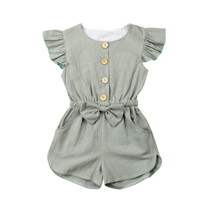 Baby Girl Ruffle Sleeveless Romper | Button Jumpsuit Playsuit