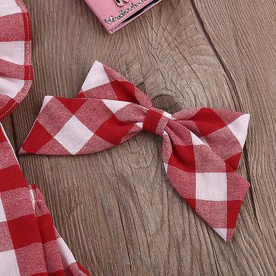 Baby Girl Plaid Ruffle Romper with Bow Headband