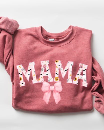 Halloween Mama Sweatshirt | Coquette Ribbons & Bows Fall Graphic