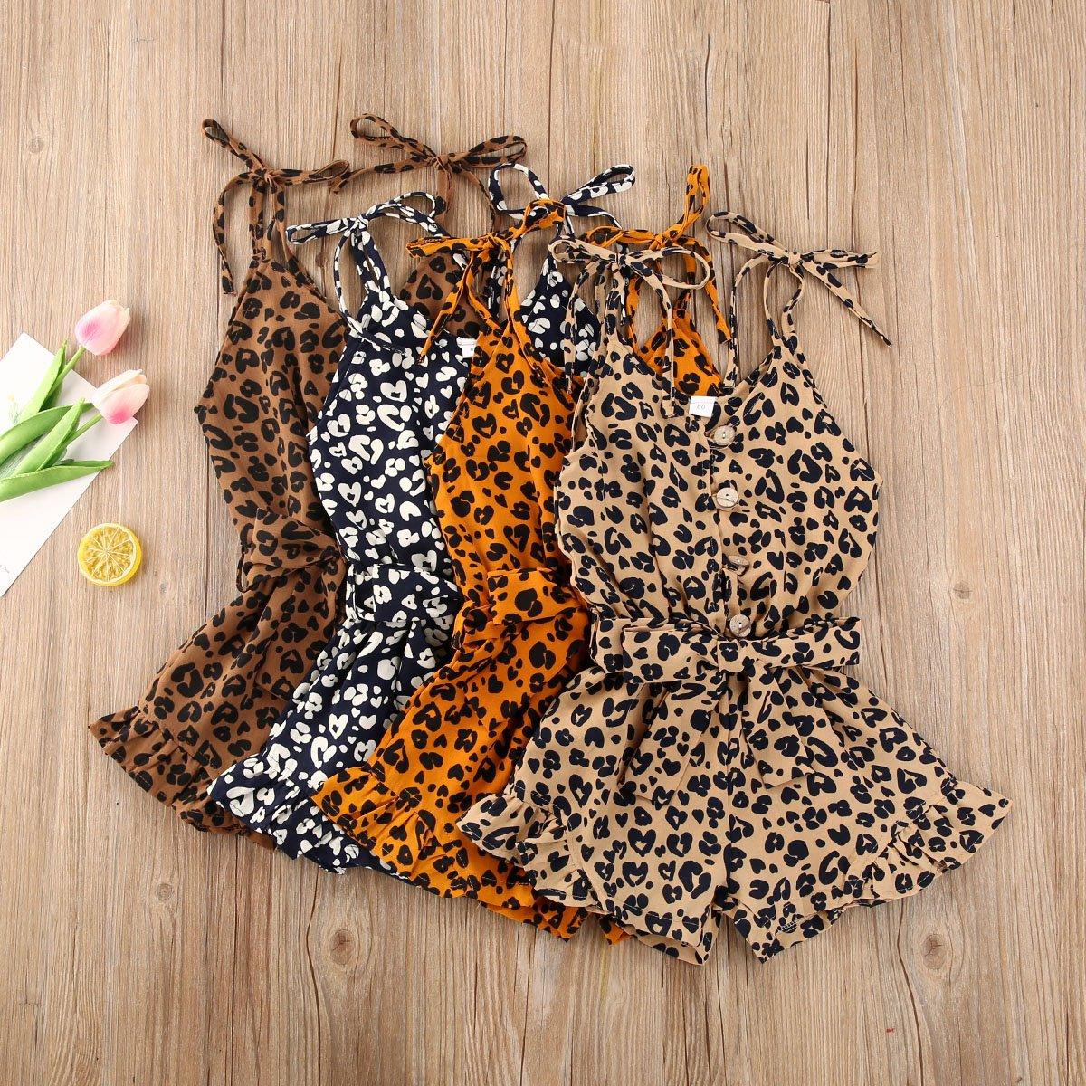 Toddler Girl Leopard Print Sleeveless Romper | Button Jumpsuit Ages 1–6