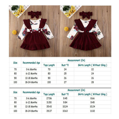 Baby Girl Floral Rose Ruffle Skirt Romper with Headband