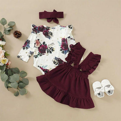 Baby Girl Floral Rose Ruffle Skirt Romper with Headband