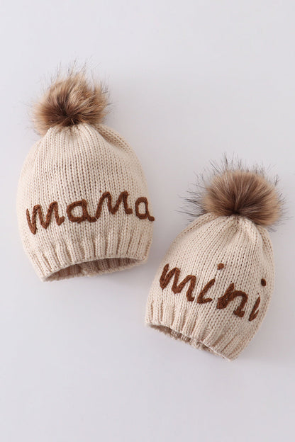 Hand Embroidered Pom Pom Beanie | Mommy & Me Matching Hat Set