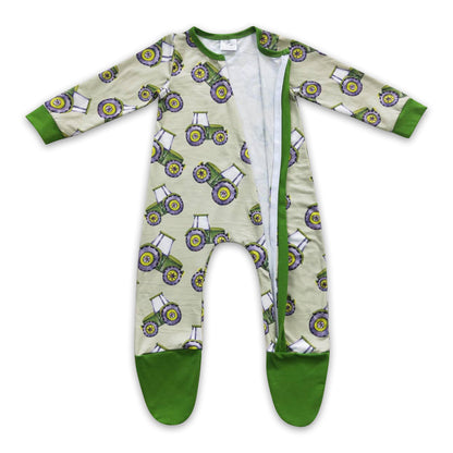Baby Boy Tractor Farm Zip-Up Footed Coverall