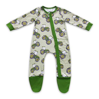 Baby Boy Tractor Farm Zip-Up Footed Coverall