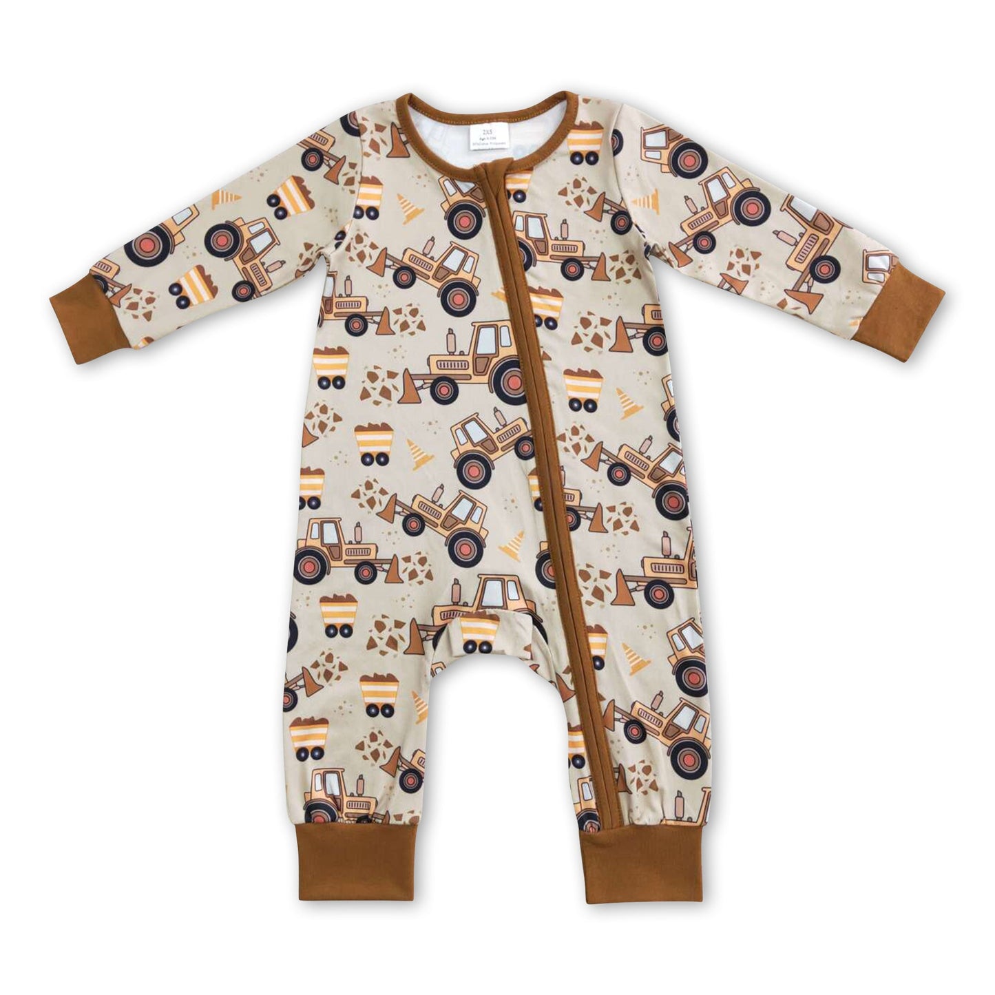 Constructions brown long sleeves baby boy zipper romper