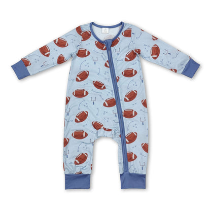 Baby Boy Football Print Zip-Up Romper | Long Sleeve Bamboo Bodysuit