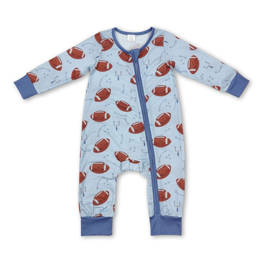 Baby Boy Football Print Zip-Up Romper | Long Sleeve Bamboo Bodysuit
