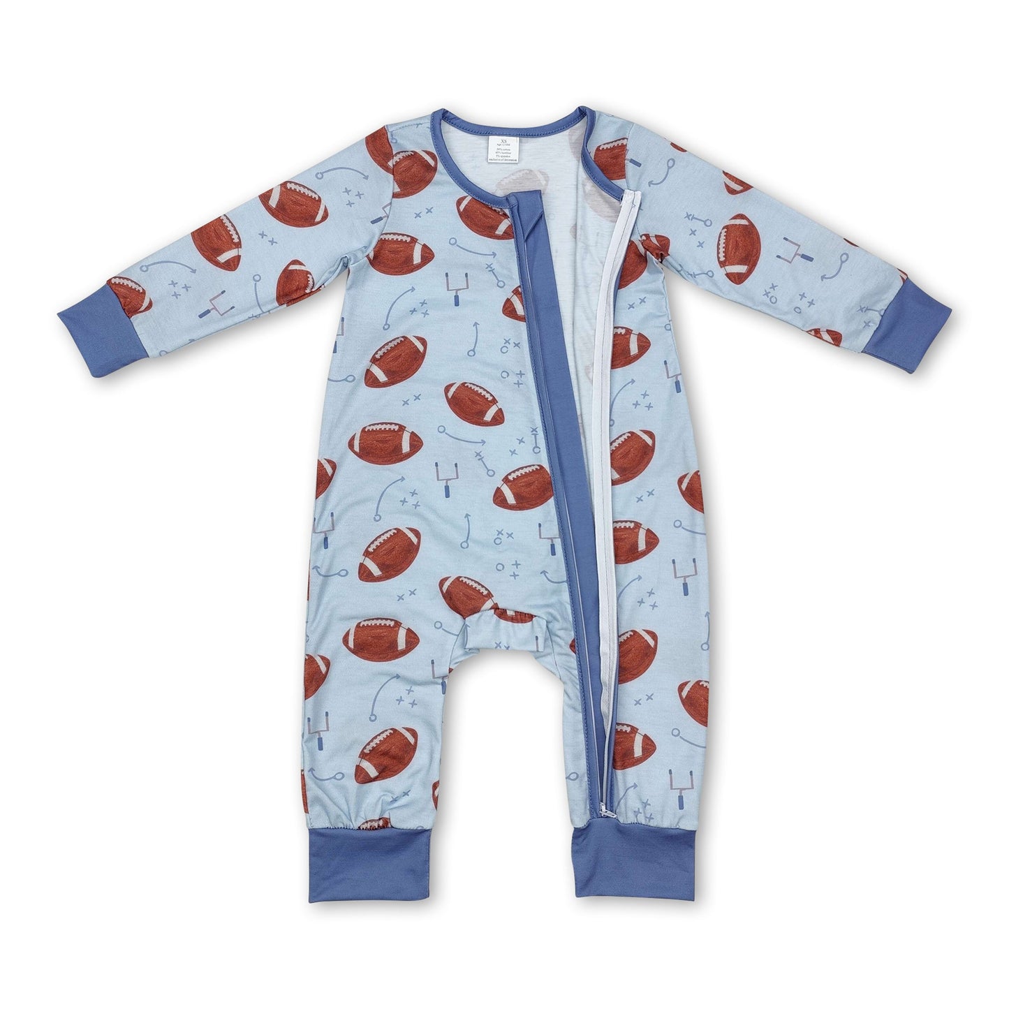 Baby Boy Football Print Zip-Up Romper | Long Sleeve Bamboo Bodysuit