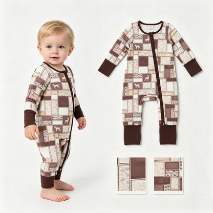 Baby Boy Brown Camo Hunting Dog Zip-Up Romper