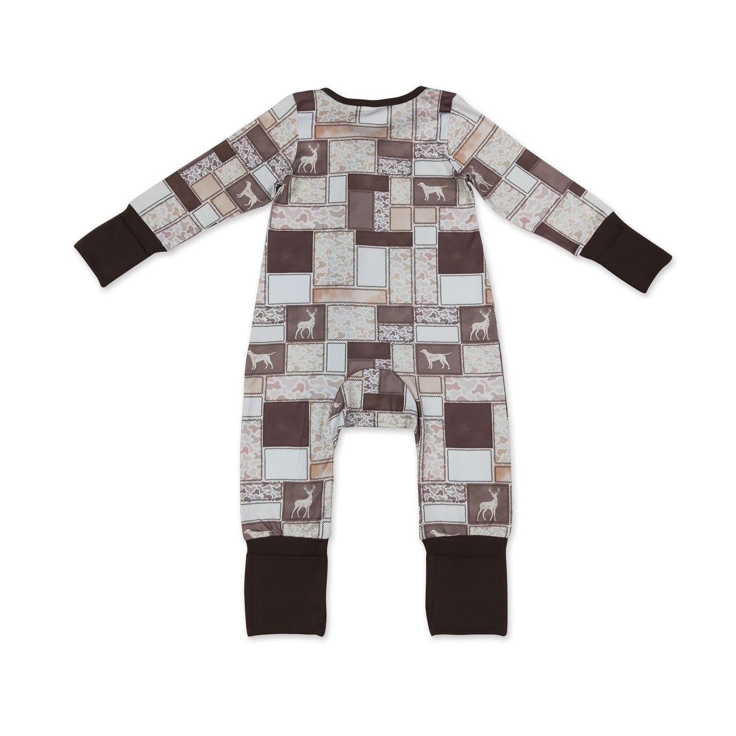 Baby Boy Brown Camo Hunting Dog Zip-Up Romper