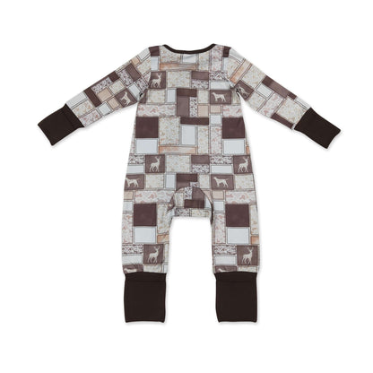 Baby Boy Brown Camo Hunting Dog Zip-Up Romper