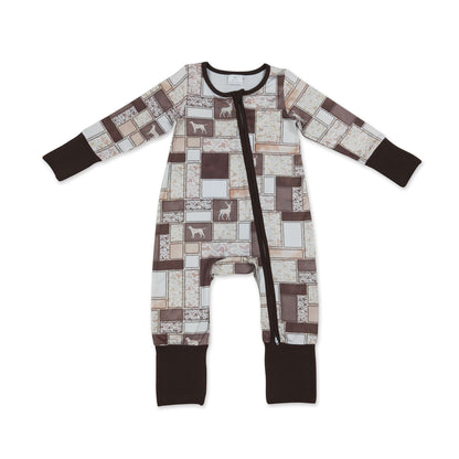 Baby Boy Brown Camo Hunting Dog Zip-Up Romper