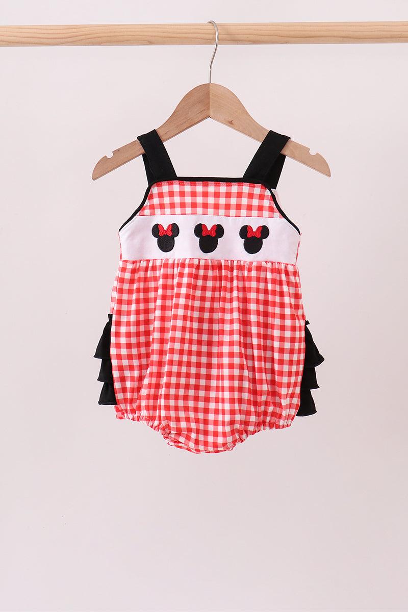 Girls' Character Embroidered Red Plaid Bubble Jacket