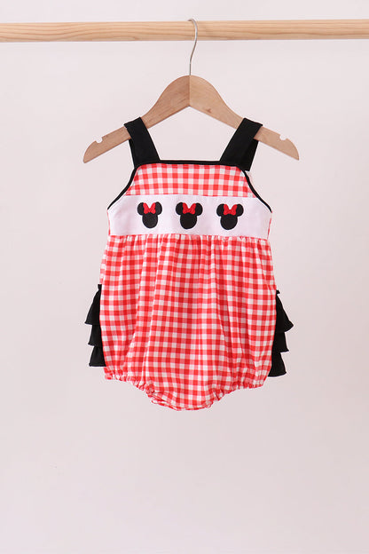 Girls' Character Embroidered Red Plaid Bubble Jacket