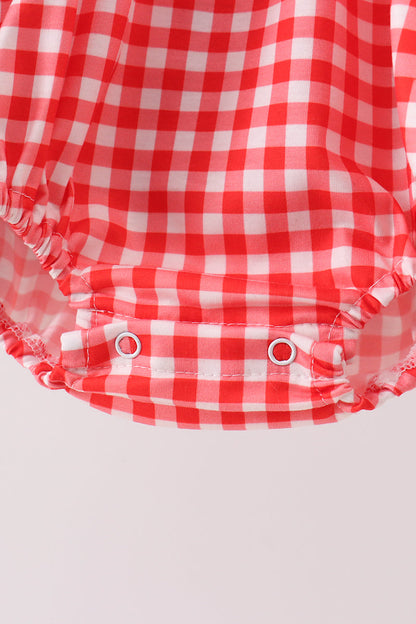 Girls' Character Embroidered Red Plaid Bubble Jacket