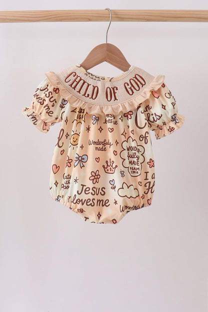 Girls Child of God Smocked Ruffle Bubble Romper