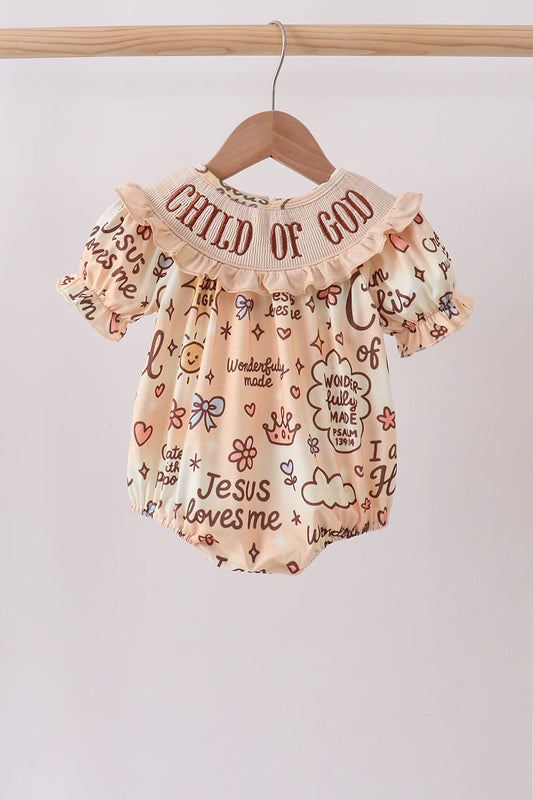 Girls Child of God Smocked Ruffle Bubble Romper