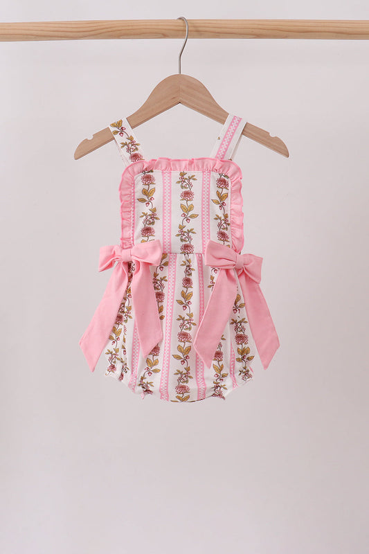Girls Pink Garden Ruffle Bubble Romper