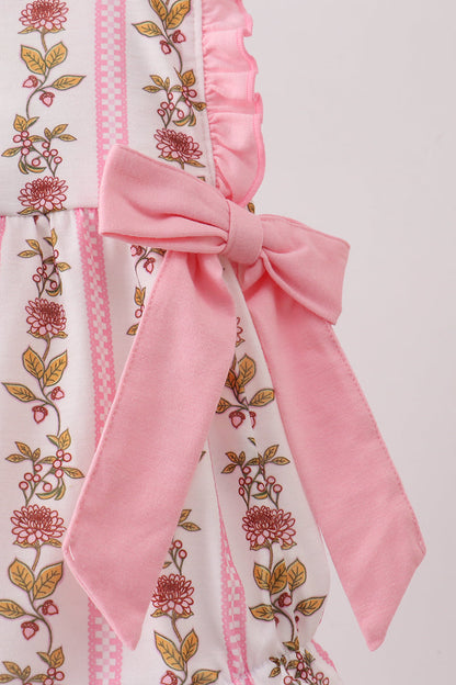 Girls Pink Garden Ruffle Bubble Romper