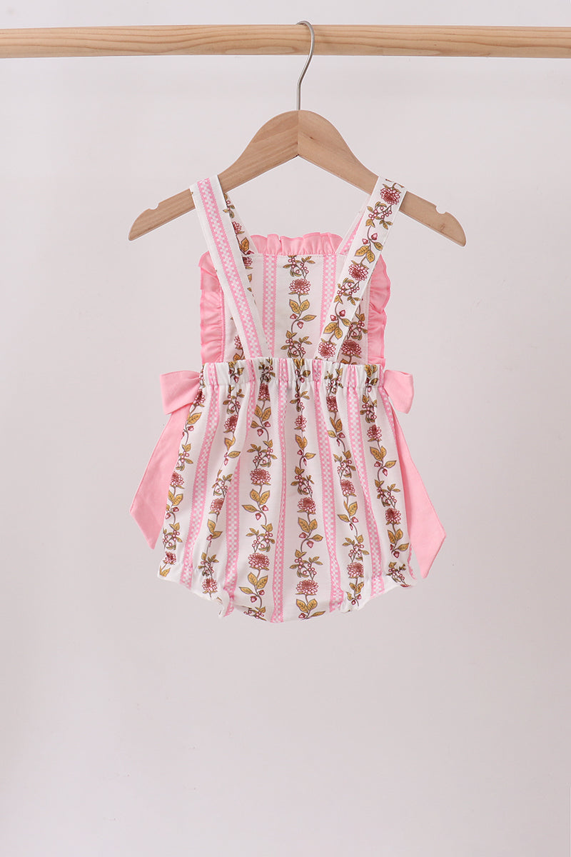 Girls Pink Garden Ruffle Bubble Romper