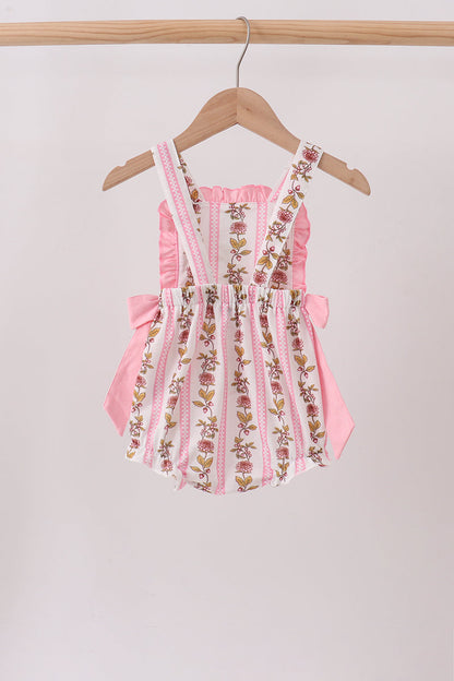 Girls Pink Garden Ruffle Bubble Romper