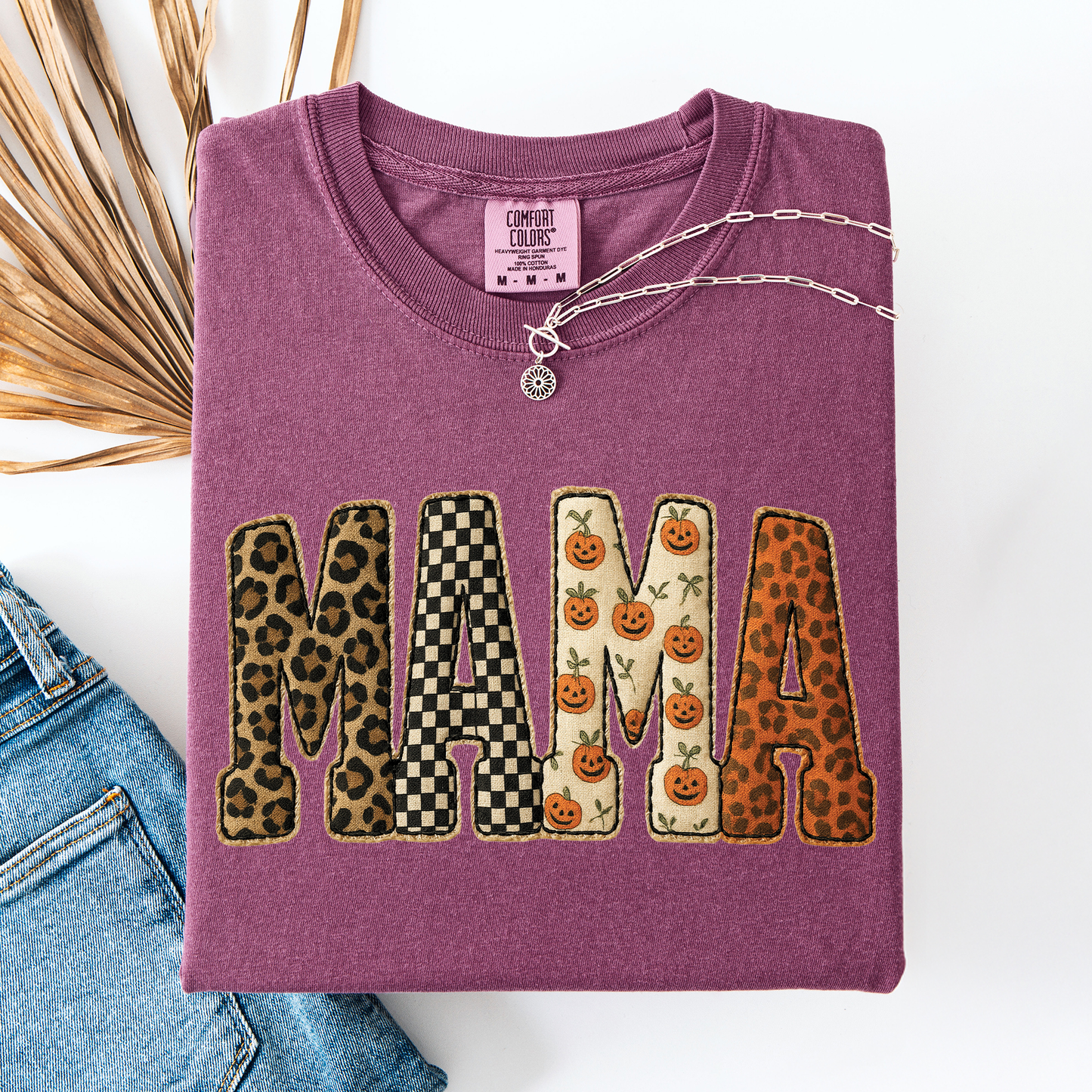 Mama Halloween T-Shirt – Leopard & Pumpkin Print Comfort Colors Tee