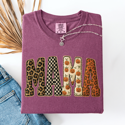 Mama Halloween T-Shirt – Leopard & Pumpkin Print Comfort Colors Tee
