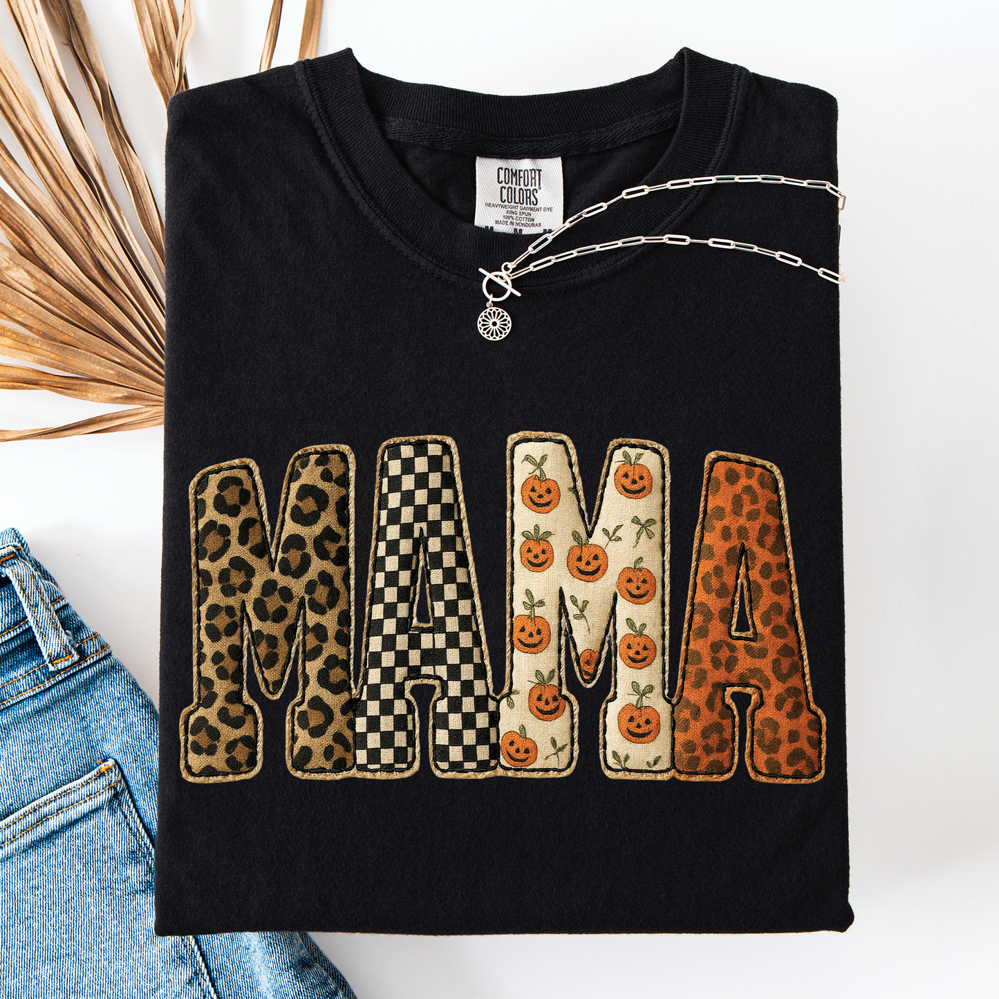 Mama Halloween T-Shirt – Leopard & Pumpkin Print Comfort Colors Tee