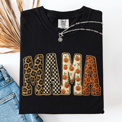 Mama Halloween T-Shirt – Leopard & Pumpkin Print Comfort Colors Tee