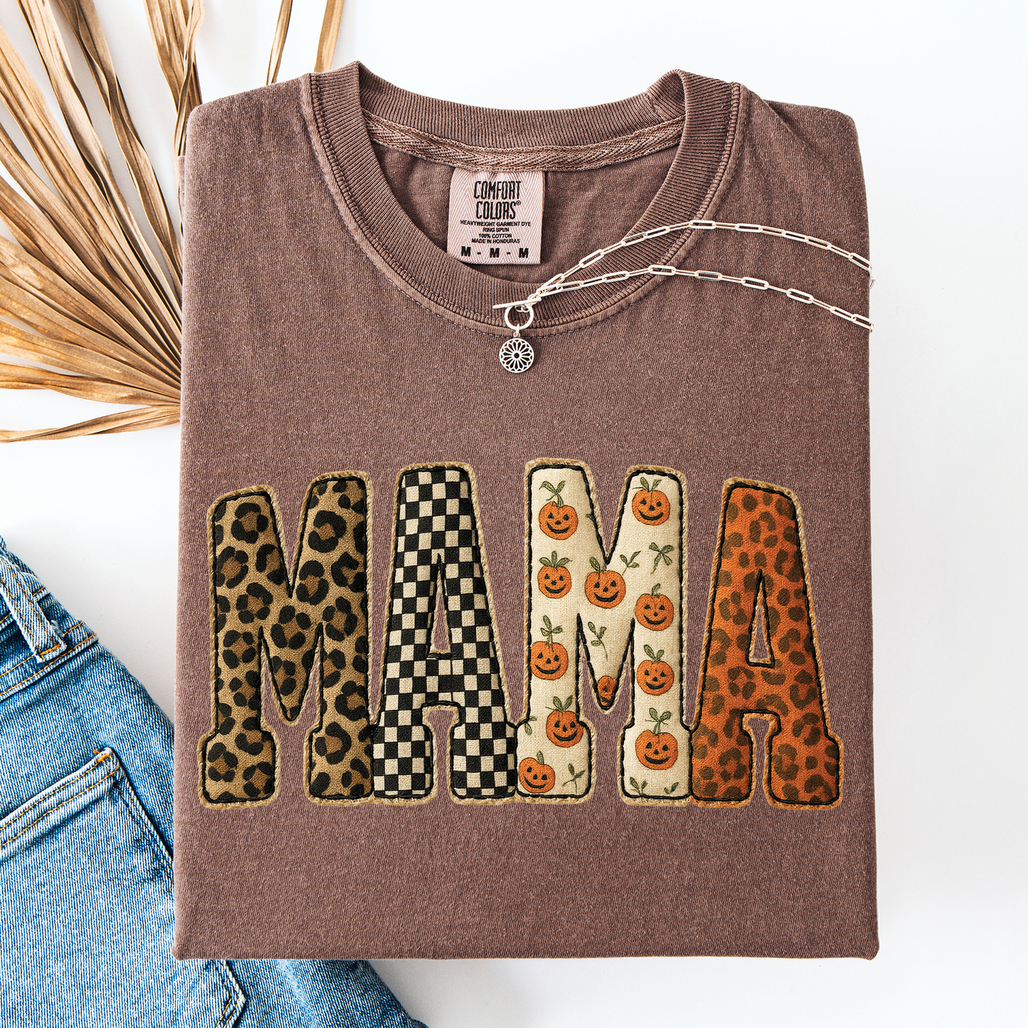 Mama Halloween T-Shirt – Leopard & Pumpkin Print Comfort Colors Tee