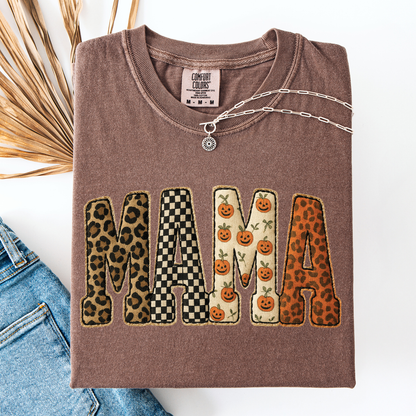 Mama Halloween T-Shirt – Leopard & Pumpkin Print Comfort Colors Tee