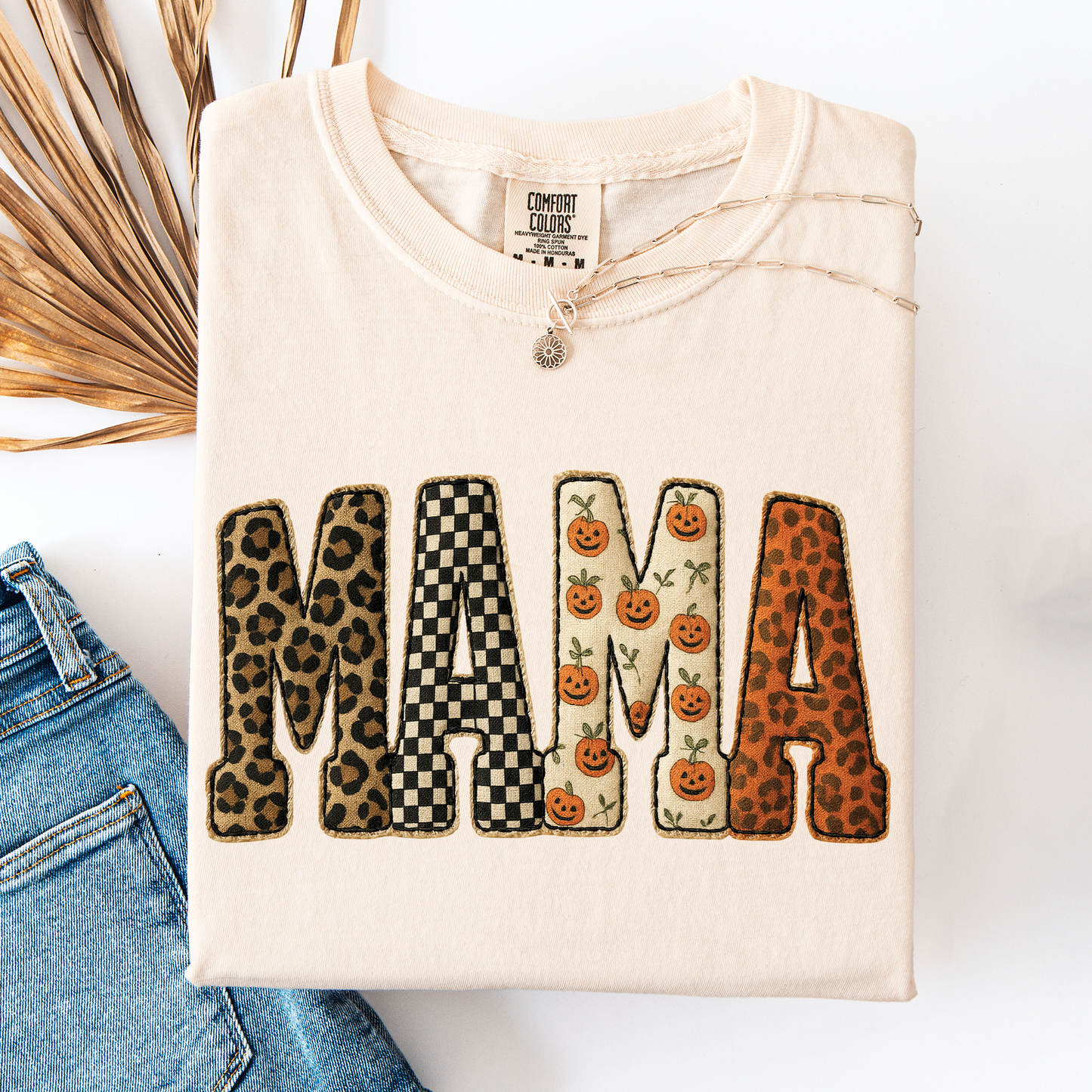 Mama Halloween T-Shirt – Leopard & Pumpkin Print Comfort Colors Tee