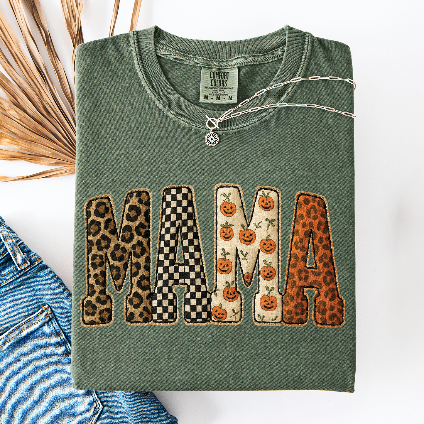 Mama Halloween T-Shirt – Leopard & Pumpkin Print Comfort Colors Tee