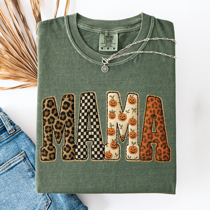Mama Halloween T-Shirt – Leopard & Pumpkin Print Comfort Colors Tee