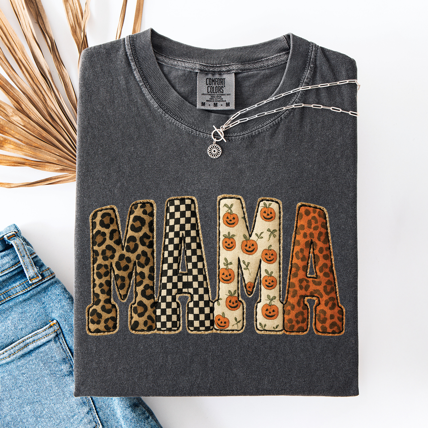 Mama Halloween T-Shirt – Leopard & Pumpkin Print Comfort Colors Tee