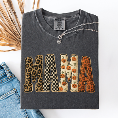 Mama Halloween T-Shirt – Leopard & Pumpkin Print Comfort Colors Tee